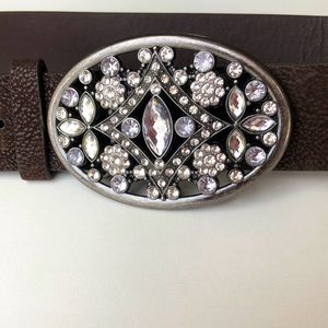 Brown belt with gunmetal buckle